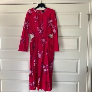 Scooped midi red floral dress XL